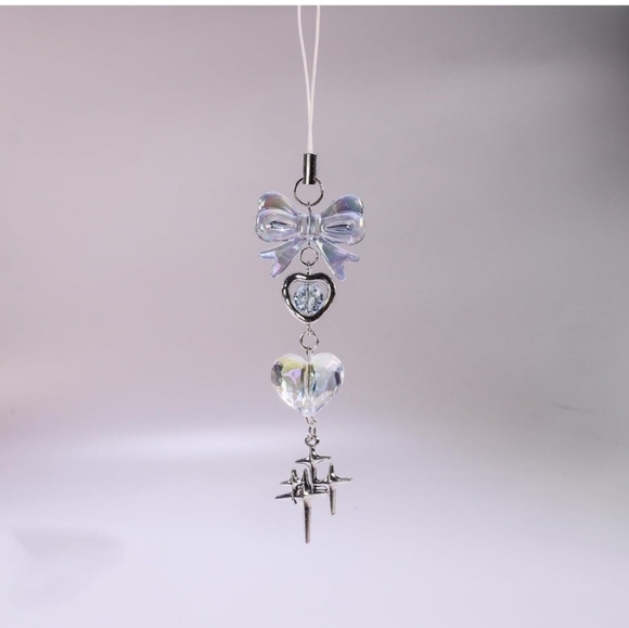 Y2K Bow Phone Charm Strap – Pink, White, & Purple (Aesthetic Keychain/Accessory) - Picture 1 of 6